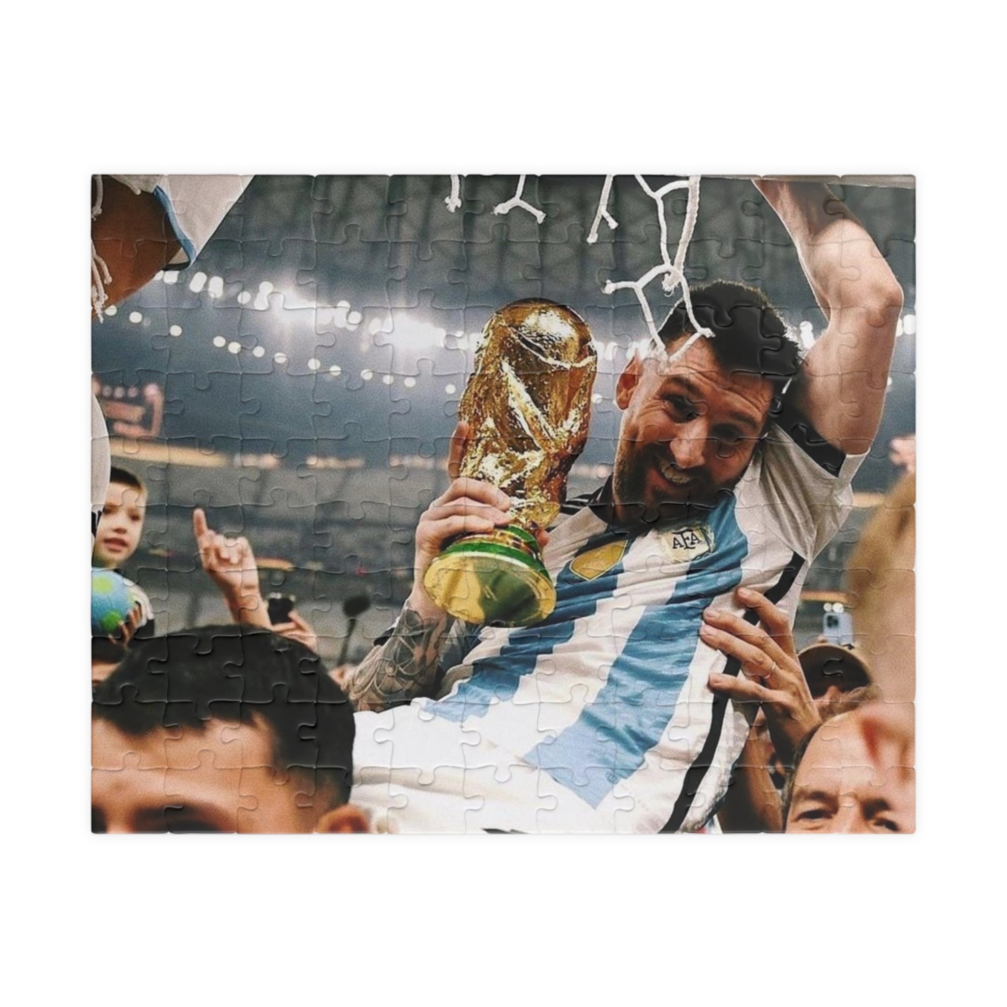 Lionel Messi - Soccer Victory Photo Puzzle — World Cup Trophy Celebration Jigsaw