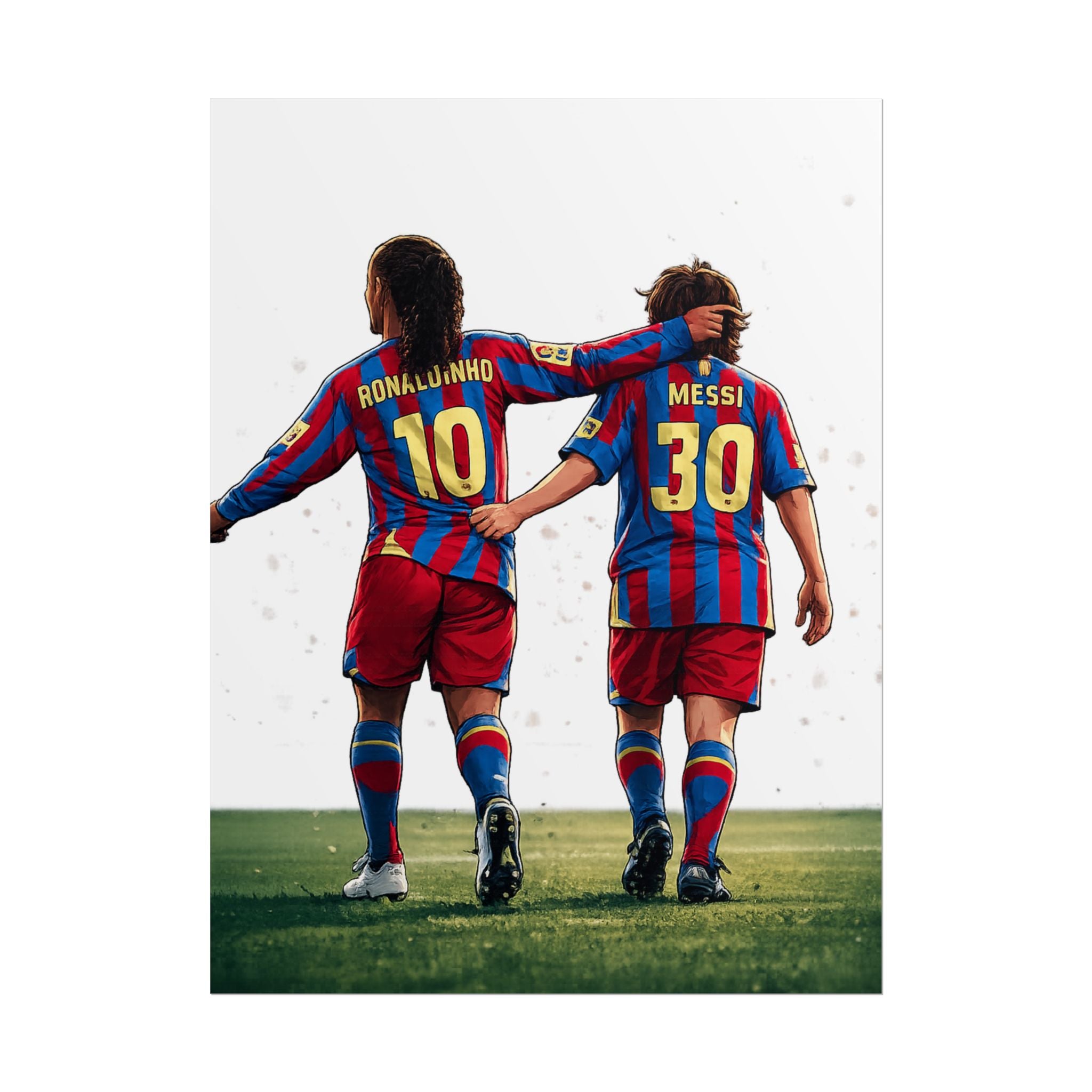 Rolled Poster — Young Ronaldinho & Messi FC Barcelona Players Soccer Print