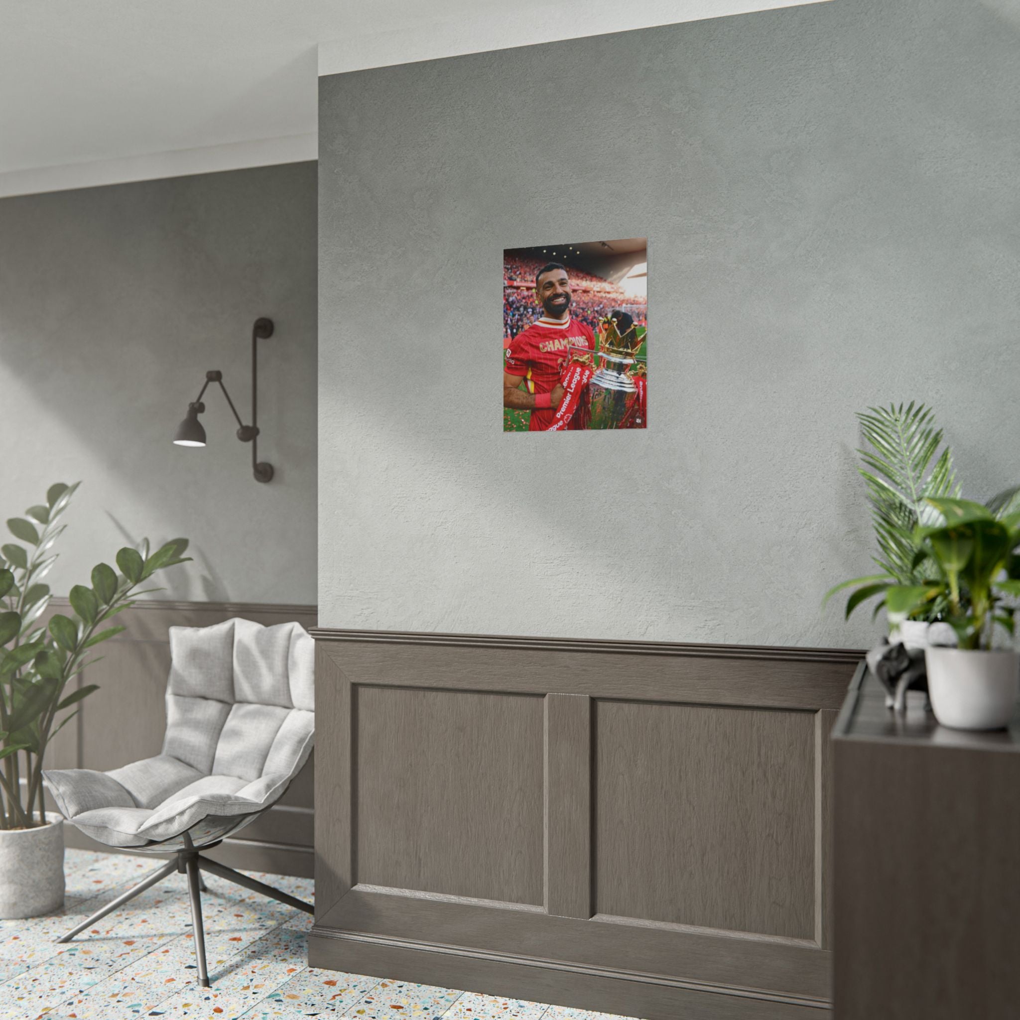 Mo Salah Premier League Soccer Champion Rolled Poster — Trophy Celebration Stadium Print