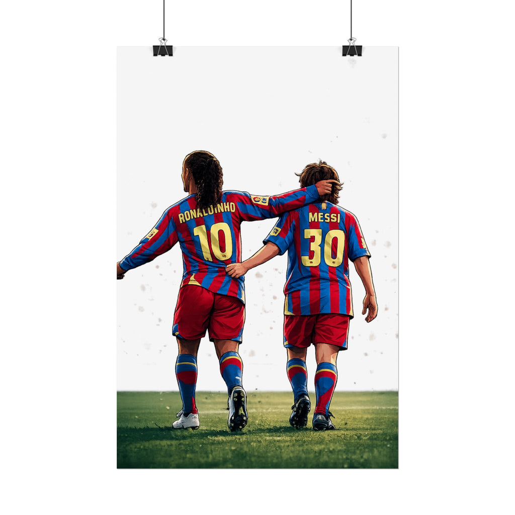 Rolled Poster — Young Ronaldinho & Messi FC Barcelona Players Soccer Print