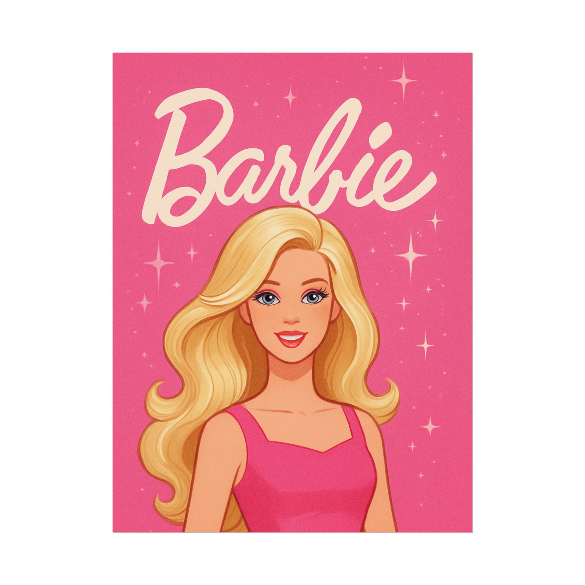 Retro Pink Barbie Script Poster — Rolled Wall Art for Kids' Rooms & Collectors