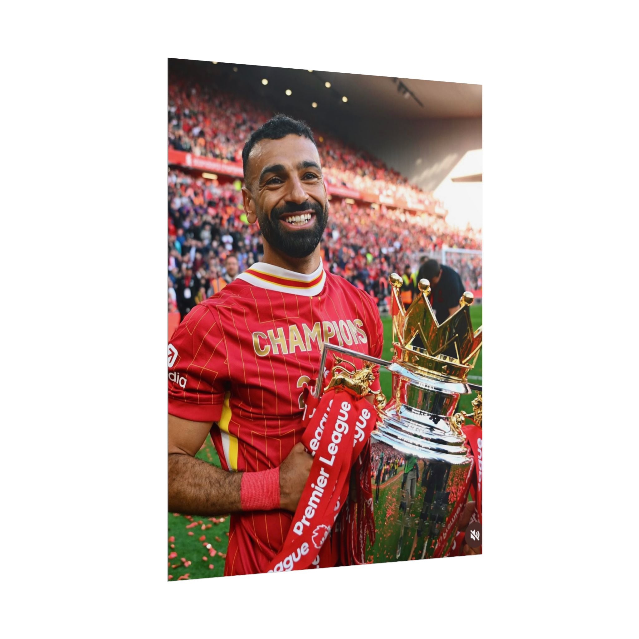 Mo Salah Premier League Soccer Champion Rolled Poster — Trophy Celebration Stadium Print