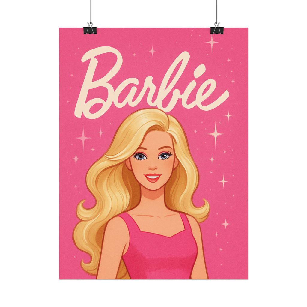 Retro Pink Barbie Script Poster — Rolled Wall Art for Kids' Rooms & Collectors