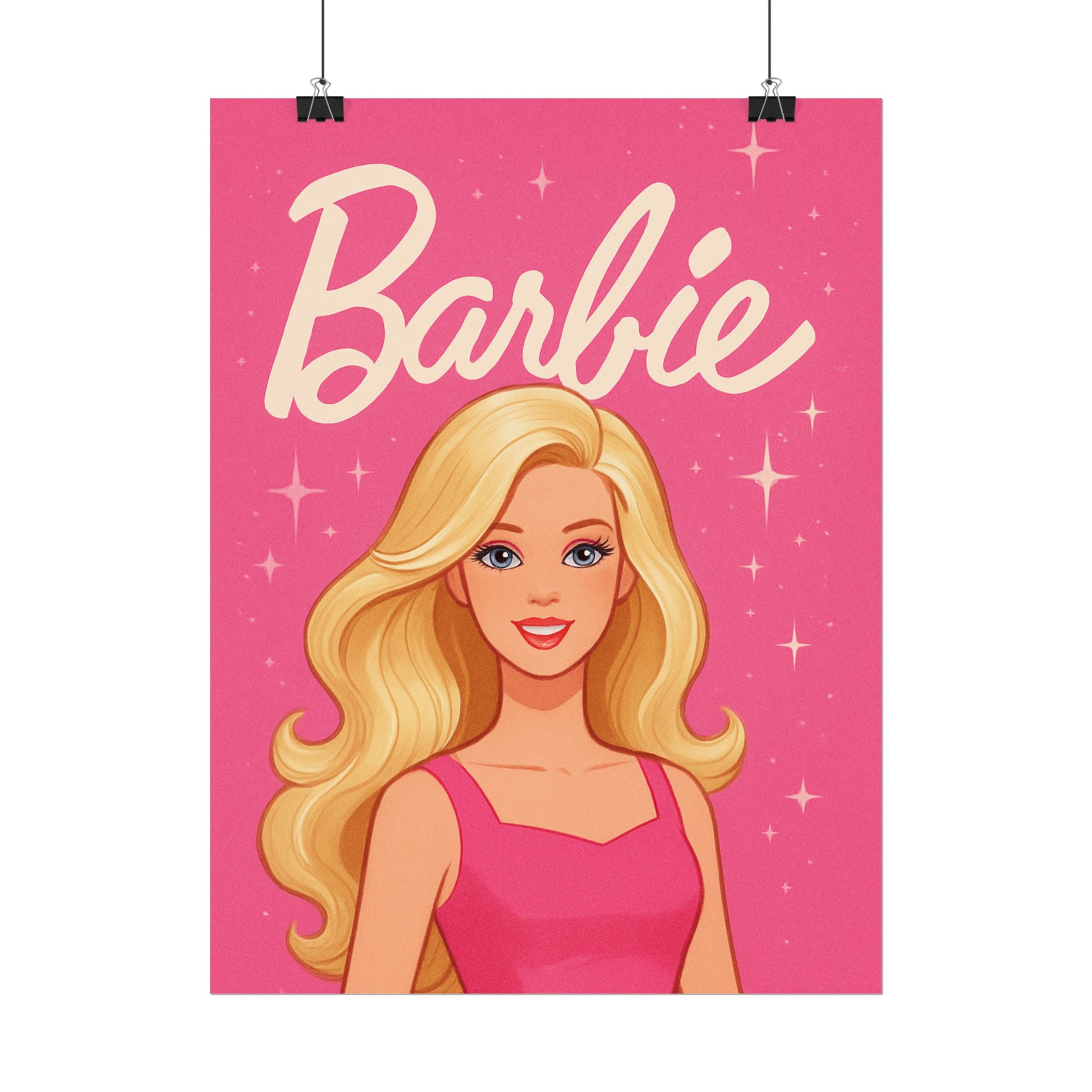 Retro Pink Barbie Script Poster — Rolled Wall Art for Kids' Rooms & Collectors